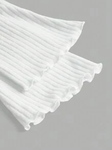 SHEIN ICON Plus Off Shoulder Lettuce Trim Asymmetrical Hem Tee - White - View 3