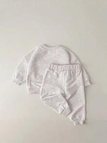 男嬰字母圖案花卉圖案補丁貼衛衣和衛褲 - 淡紫色 - 查看 3