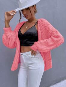 SHEIN Privé Solid Raglan Sleeve Cardigan - Pink - View 4