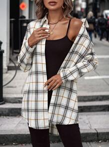 SHEIN LUNE Plaid Print Button Front Shirt - Multicolor - View 6