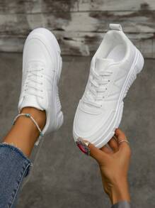 女鞋厚底白色運動鞋新款休閒厚底鞋跑步鞋 - 白色 - 查看 1