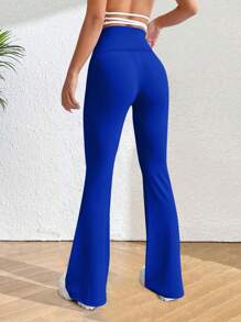 INAWLY Wide Waistband Flare Leg Pants - Blue - View 2
