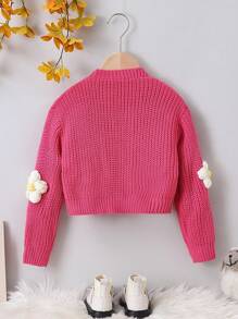 Elladie kids Young Girl Stereo Flower Drop Shoulder Button Front Cardigan - Pink - View 2