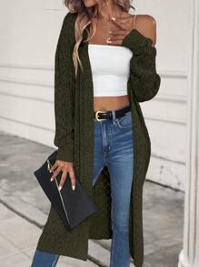 SHEIN Essnce Drop Shoulder Casual Design Cardigan - Army Green - View 1