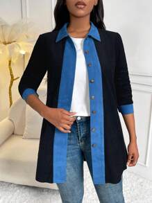 SHEIN LUNE Acabamento De Contraste Botão Frontal Casaco