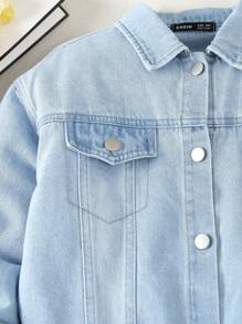 Tween Girl Heart Pattern Denim Jacket - Light Wash - View 6