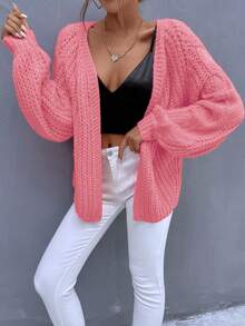 SHEIN Privé Solid Raglan Sleeve Cardigan - Pink - View 3