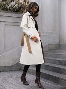 SHEIN LUNE Two Tone Belted Trench Coat - Multicolor - View 3