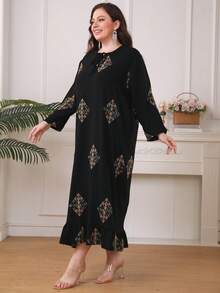 Graphic Print Tunic Arabian Dress - Black - View 6