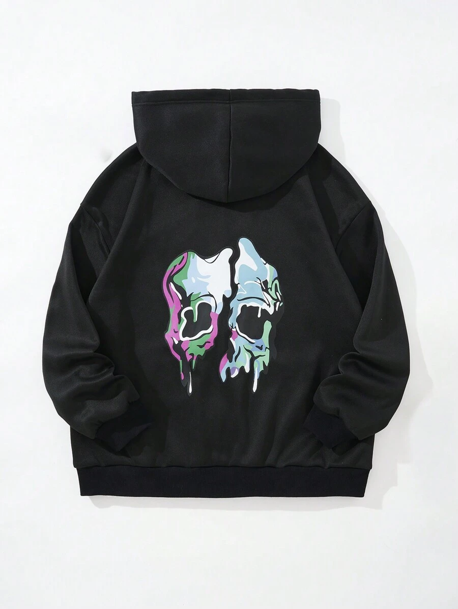 Flirla Plus Size Skull Print Sweatshirt Pullover Fall Sweatshirt - Black - View 1