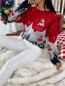 SHEIN LUNE 聖誕圖案落肩袖套頭毛衣 - 彩色 - 查看 6