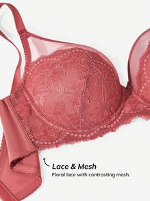 LUVLETTE 加上性感内衣全覆盖蕾丝胸罩 - 紅色 - 查看 3