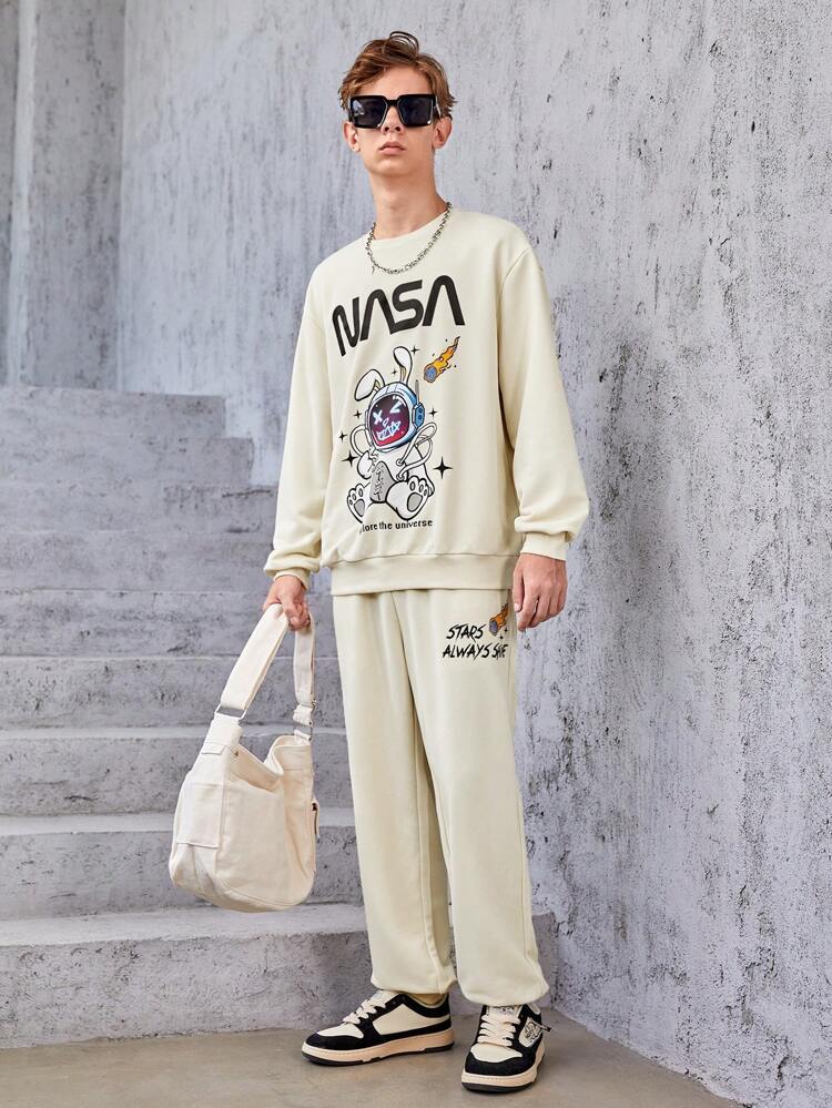 Teen Boy Astronaut & Letter Graphic Sweatshirt & Sweatpants