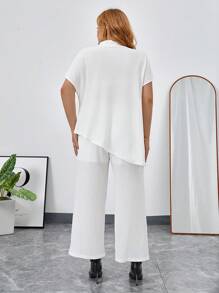 SHEIN Privé Plus Mock Neck Asymmetrical Hem Tee & Wide Leg Pants