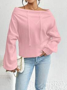 SHEIN Privé 一字肩蝙蝠袖抽繩運動衫