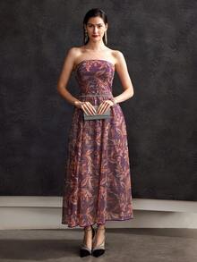 MOTF PREMIUM STRAPLESS SEQUIN FLORAL DRESS WITHOUT BELT - Multicolor - View 6