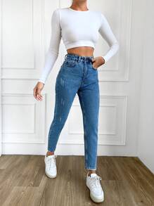 RueChic Casual High Waist Mom Fit Jeans - Medium Wash - View 4