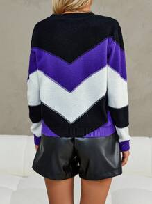 SHEIN LUNE 撞色落肩袖套頭毛衣 - 彩色 - 查看 2