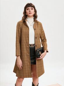 GENKIRA Plaid Print Button Front Coat Fall Cloth For Women - Multicolor - View 6