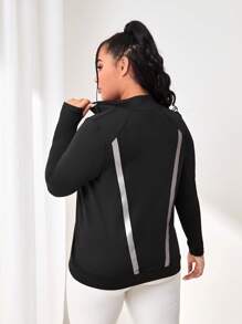 SHEIN Yoga Basic Plus Half Zip Thumb Holes Sports Sweatshirt - Black - View 2