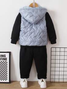 男小童素色連帽夾克背心和運動褲&素色運動衫 - 藍色 - 查看 2