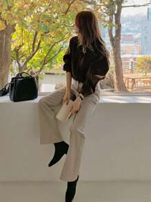 DAZY Women's Solid Long Sleeve Single-Breasted Casual Loose Blouse, Business Casual,Long Sleeve Tops