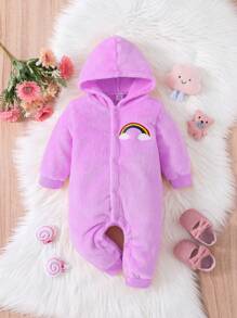男嬰彩虹刺繡連帽絨毛連身褲 - 紫色 - 查看 1