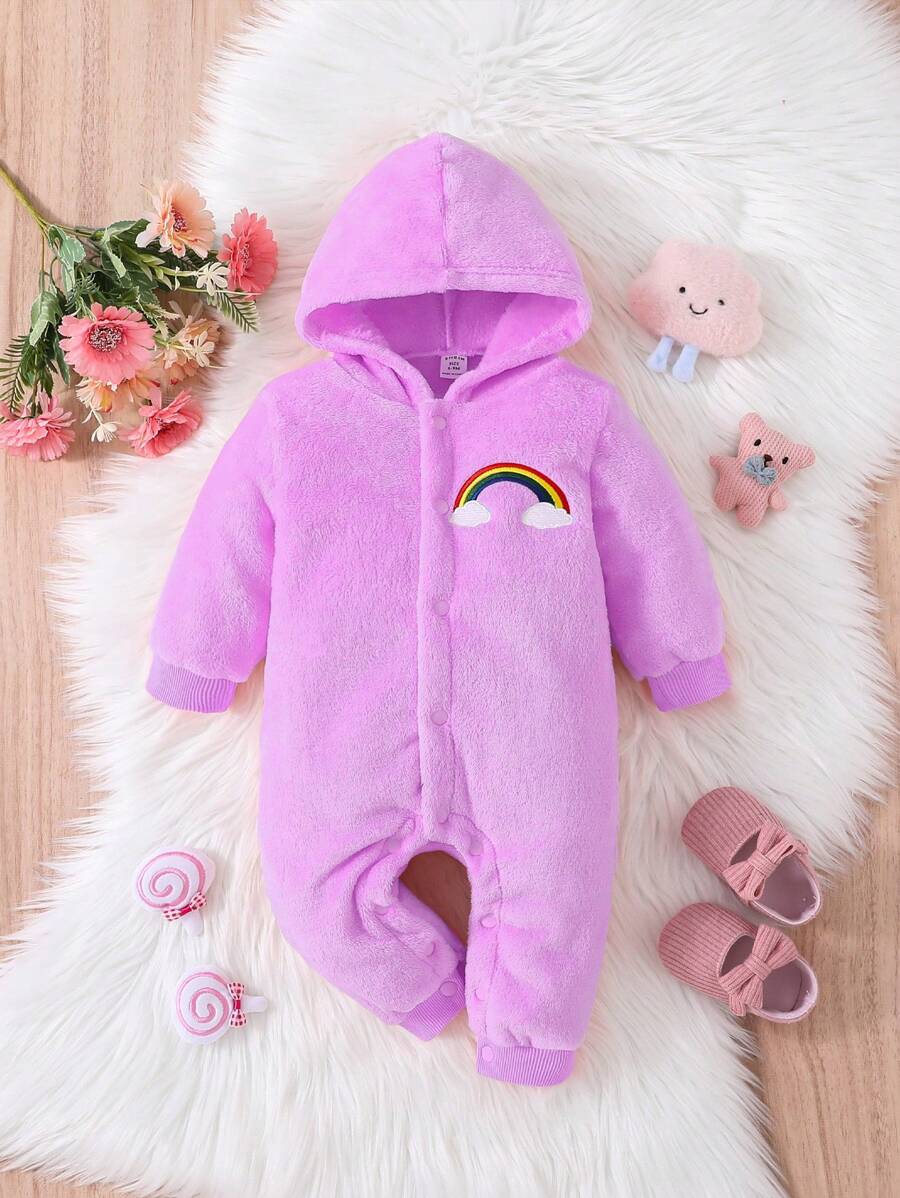 男嬰彩虹刺繡連帽絨毛連身褲 - 紫色 - 查看 1