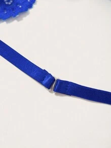 Exotic-Bondage Floral Lace Cut-Out Teddy Bodysuit With 1pair Hand Ring, Lingerie - Royal Blue - View 5