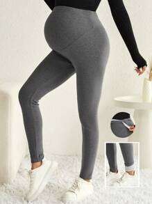 SHEIN 孕婦可調節腰帶腰打底褲 - 灰色 - 查看 6