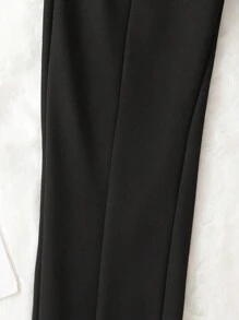 青少年女孩素色下擺開叉緊身打底褲 - 黑色 - 查看 5