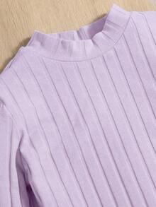 SHEIN 女大童字母補丁細節小高領洋裝 - 淡紫色 - 查看 4