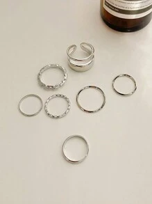 ROMWE Goth 7入組時尚鋅合金開口戒指適合女士日常裝飾