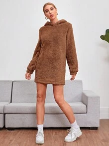 SHEIN Essnce 3D耳朵設計連帽絨毛衛衣洋裝