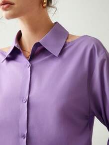Chiquease Cut Out Shoulder Button Front Shirt - Purple - View 6