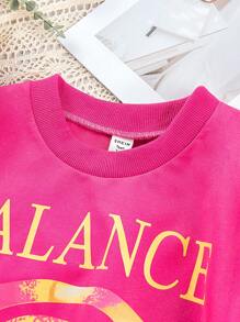 Teen Girls Letter & Cartoon Graphic Drop Shoulder Pullover - Pink - View 3