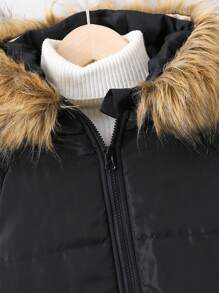 男童毛绒装饰连帽棉服外套（不含毛衣）