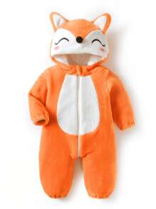 SHEIN Baby Boy 3D Fox Design Hooded Costume Jumpsuit