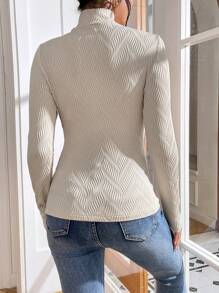 SHEIN Essnce 休閒純色女士T恤 - 杏色 - 查看 2