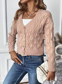 SHEIN Frenchy 落肩袖前紐扣開襟衫 - 粉色 - 查看 3
