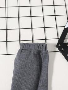 SHEIN 男大童素色彈性腰帶衛褲 - 灰色 - 查看 3