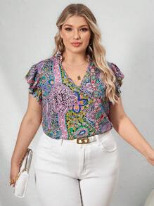 SHEIN Unity 大碼佩斯利印花蝴蝶袖襯衫 - 彩色 - 查看 6