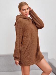 SHEIN Essnce 3D耳朵設計連帽絨毛衛衣洋裝