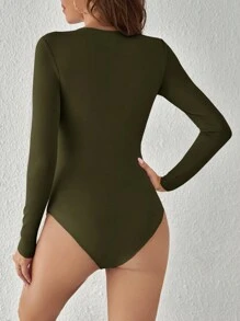 SHEIN BASICS Solid Slim Fit Tee Bodysuit - Army Green - View 2