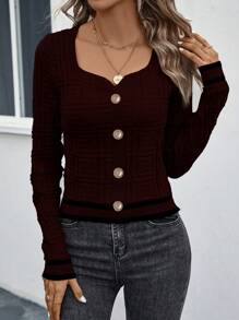 SHEIN LUNE Button Detail Sweater - Purple - View 6