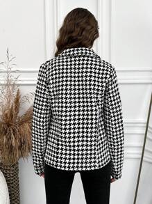 RueChic Tween Girl Houndstooth Print Single Breasted Coat - Black and White - View 2