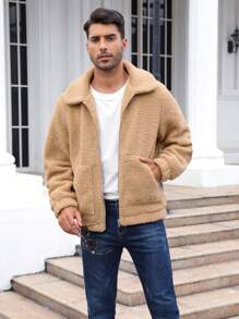 Nam Dây kéo Áo Teddy Jackets - Lạc đà - Xem 1