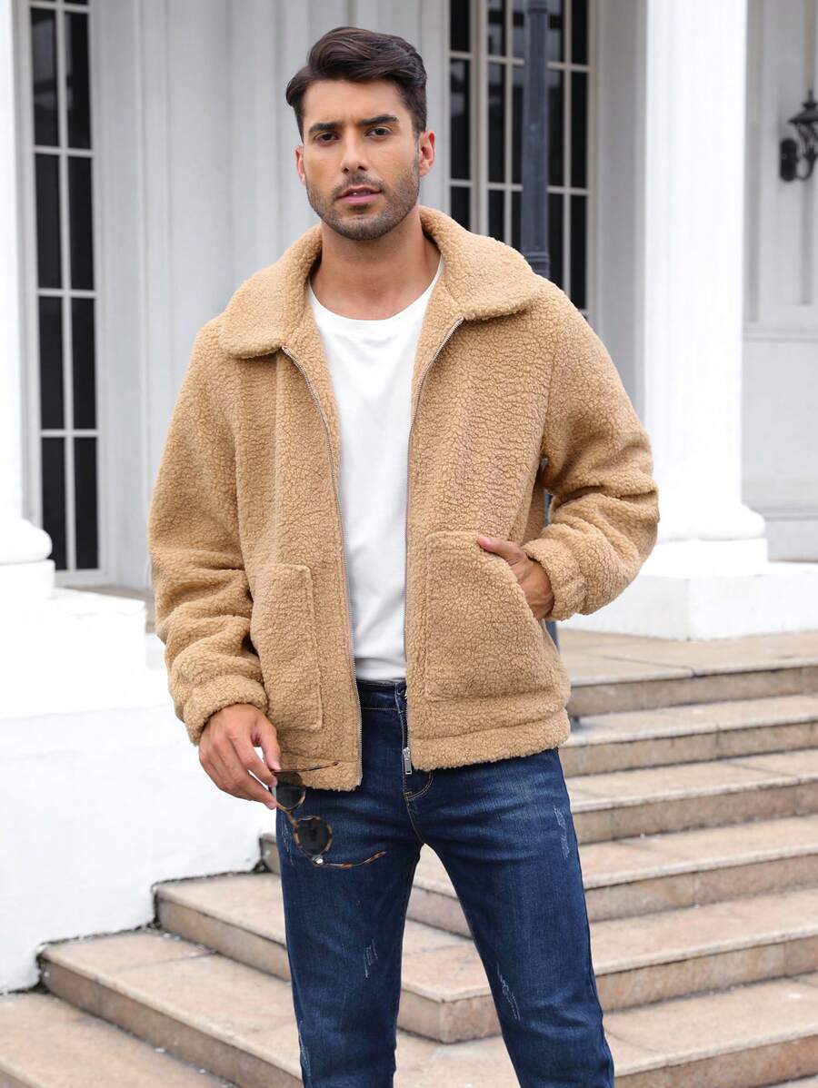 Nam Dây kéo Áo Teddy Jackets - Lạc đà - Xem 1