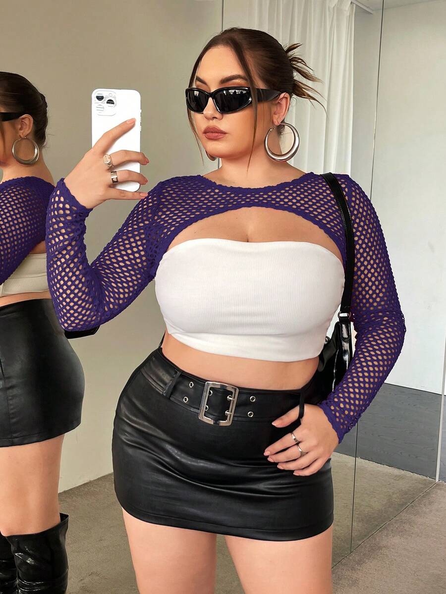 SHEIN ICON 大碼1入組鏤空超短款上衣 - 紫色 - 查看 1