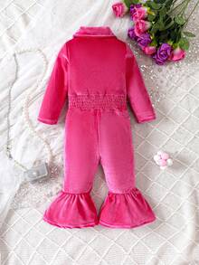 SHEIN Đứa bé gái Thêu trái tim Xù Hoa Sen Áo liền quần - Màu Hồng Tươi - Xem 2